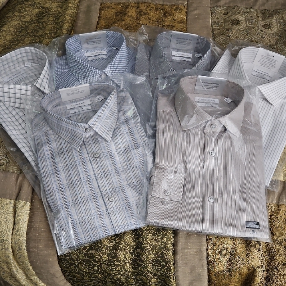 Lot Of 6-Calvin Klein Men's Dress Shirt Collection - Blue, Gray,etc-Assorted